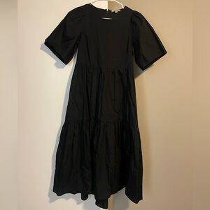 Bradley Mischka Black Short Sleeve Midi Tiered Dress